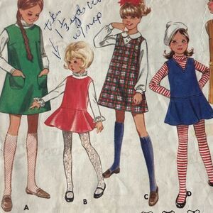 Butterick 4974 Pattern Dress Jumper Girl 4 Vintage Neckline Variation Pockets